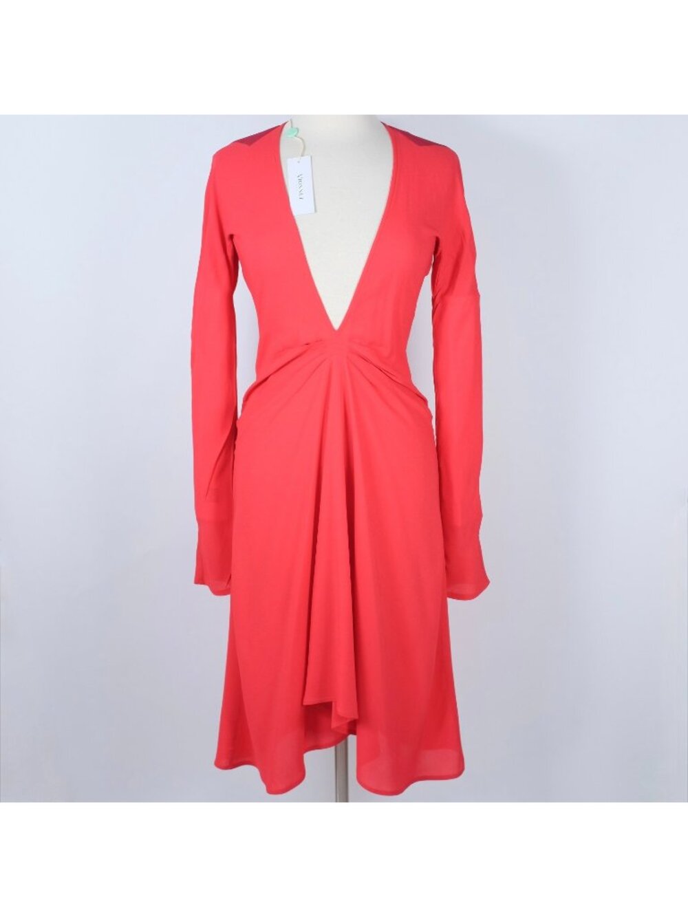 New Vionnet dress 40 US 8 red long sleeves V neck midi